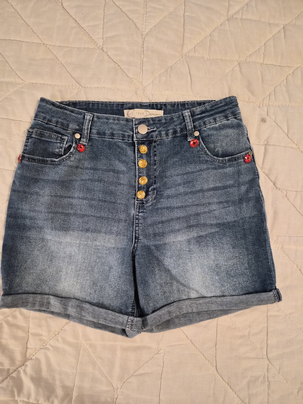 C Est. 1946 Denim- Modified Rhrinstone/Griffindor Patch Shorts- Size 8